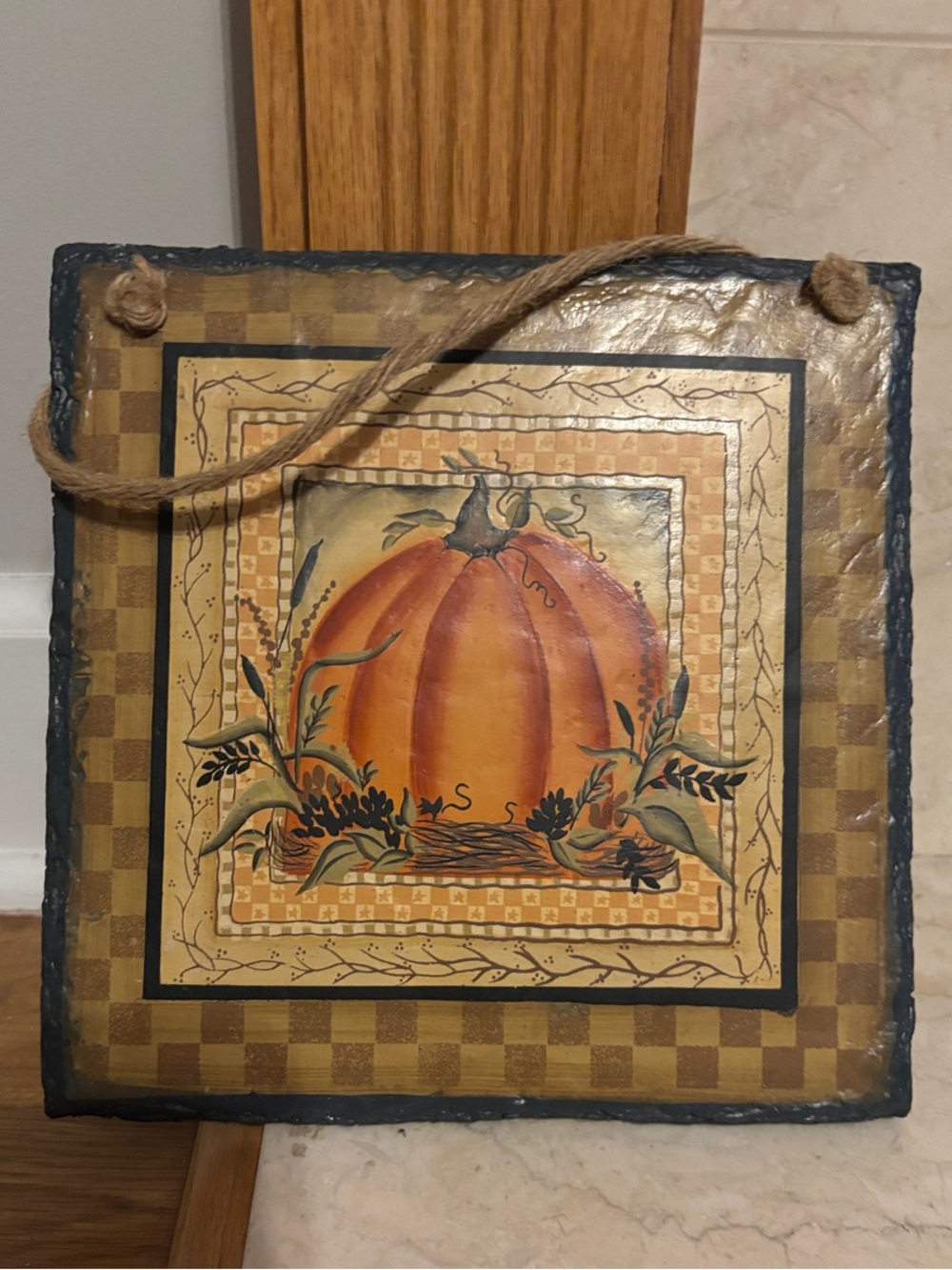 Autumn Pumpkin Wall Plaque - Orange